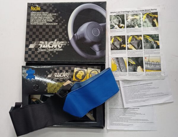 COPRIVOLANTE in pelle su misura OPEL TIGRA dal 1993 al 2000 NERO/AZZURRO